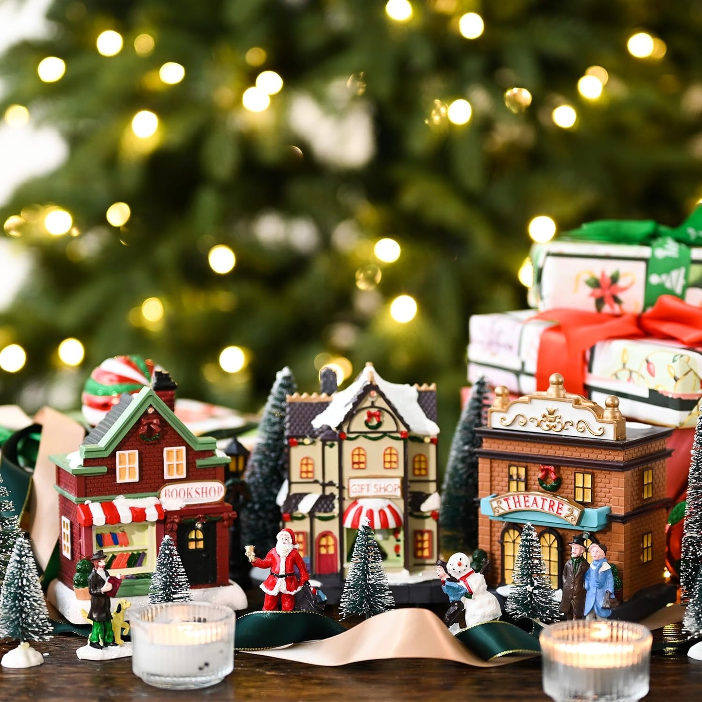 Battery Operated Christmas Village Set - DIY Tabletop Decor Collection (17 PCS)