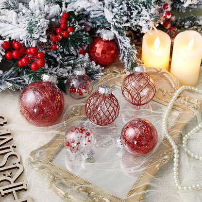 Clear Plastic Christmas Ball Ornaments Set - Red, Shatterproof