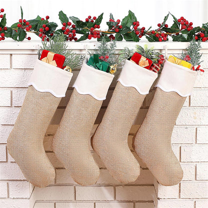 Set of 4 18 Inch Neutral Christmas Jute Burlap Stockings with Scalloped Edge