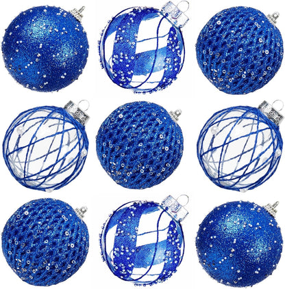 Large Shatterproof Foam Christmas Ball Ornaments - Clear Plastic Glitter Hanging Balls for Xmas Holiday Party Home Decor (Champagne) - Set of 9