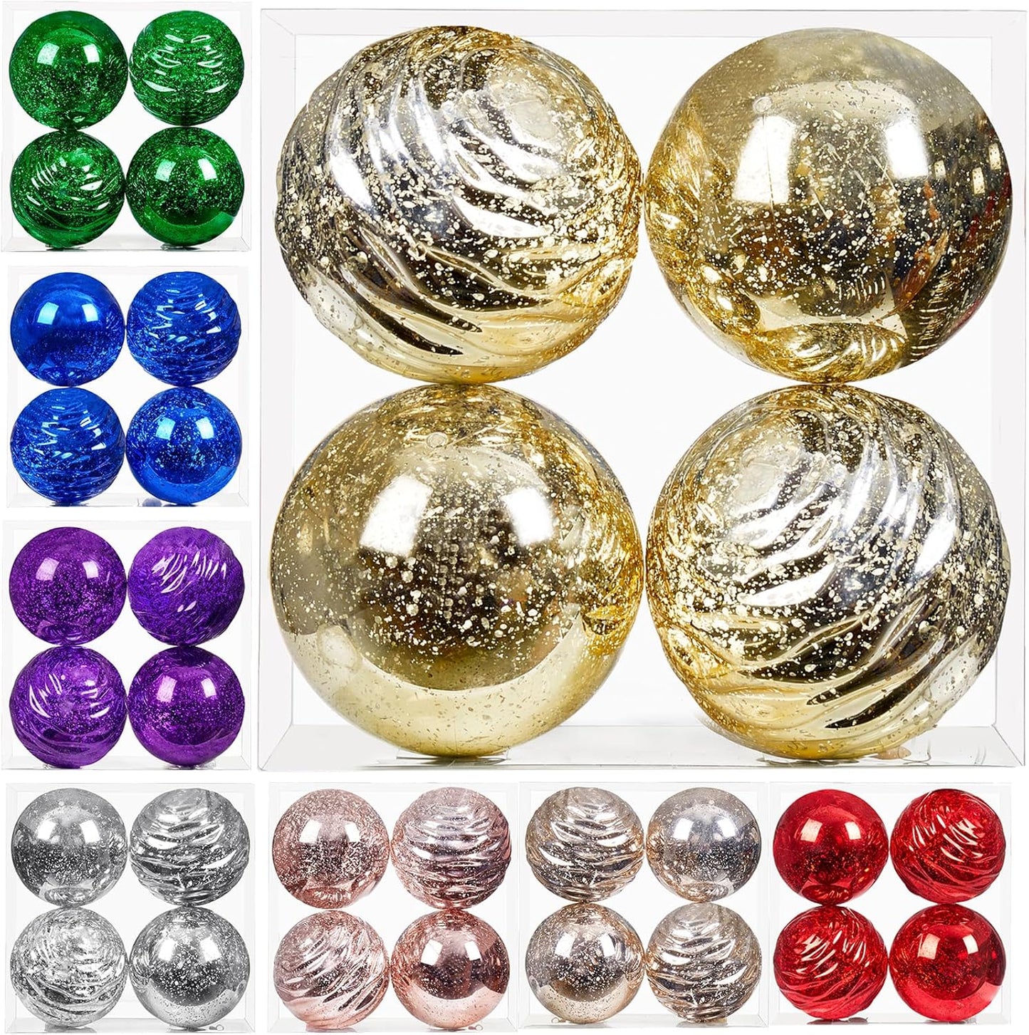 Oversized Shatterproof Plastic Christmas Ball Ornaments - Set of 2 in Champagne Color