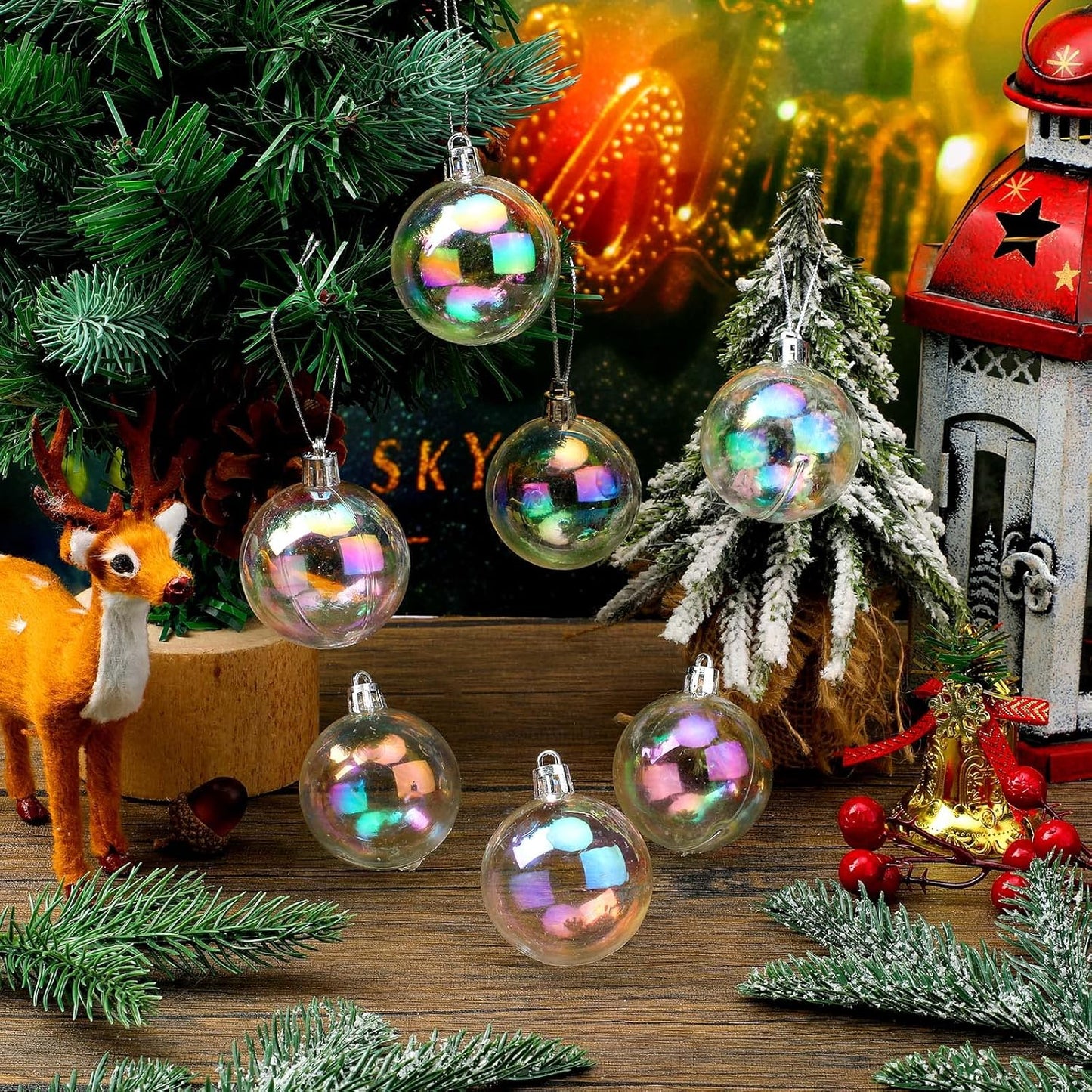 Iridescent Plastic Clear Bubble Hanging Ornaments - 24 Pcs, 1.57 Inch