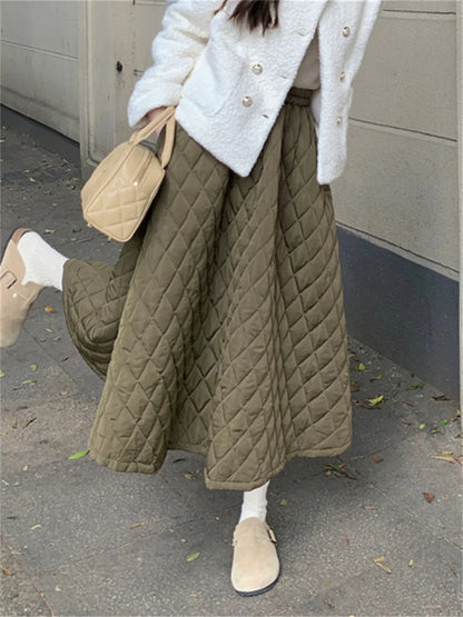 Winter All Match Cotton Padded Loose Office High Waist Warm Skirt