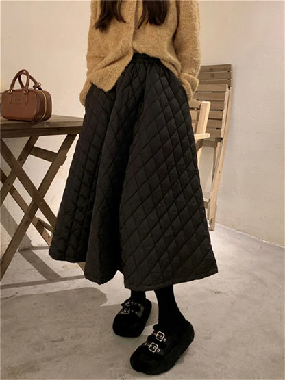 Winter All Match Cotton Padded Loose Office High Waist Warm Skirt