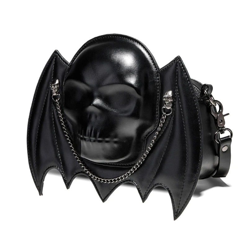 Alternative Fashion Skull Shaped Gothic Bat Wing Metal Chain Shoulder Bag