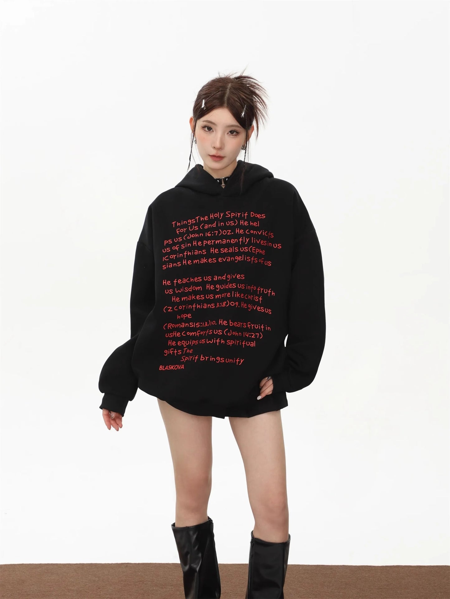 Vague Printed Casual Warm Oversize Baggy Cotton Comfortable Hoodie