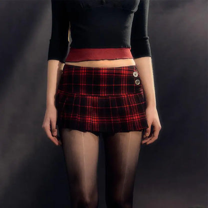 Retro Low Waisted Plaid Ultra Short Revealing Goth Skirt