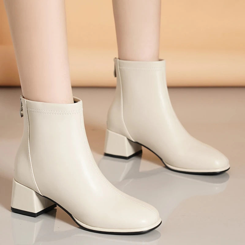 New Fleece Warm Chunky Heel Platform Fashionable Ankle Boot