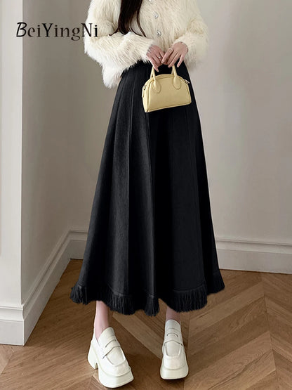 Thick Elegant Autumn Winter Fashion Tassel Warm Knitwear Casual Skirt