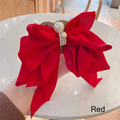 Ribbon Bowknot Ponytail Hair Accessory - Spring Fashion Christmas