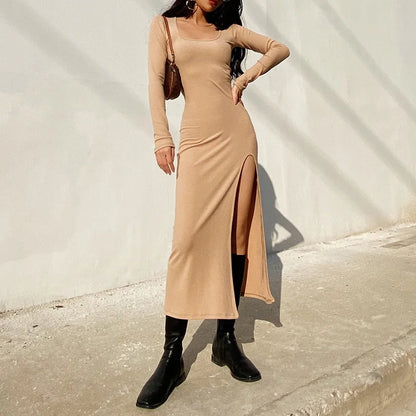 Round Neck Sexy Waist Elegant Streetwear Traf Midi Dresses