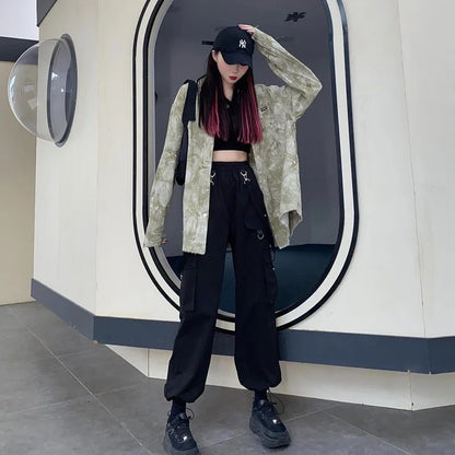 Black Cargo Pants Women Streetwear Gothic High Waist Techwear Pants