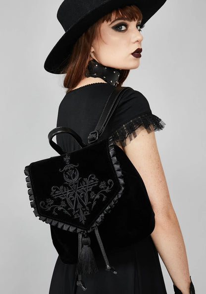 Black Gothic Velvet Witch Harajuku Magic Embroidery Dark Punk Rock Shoulder Bag