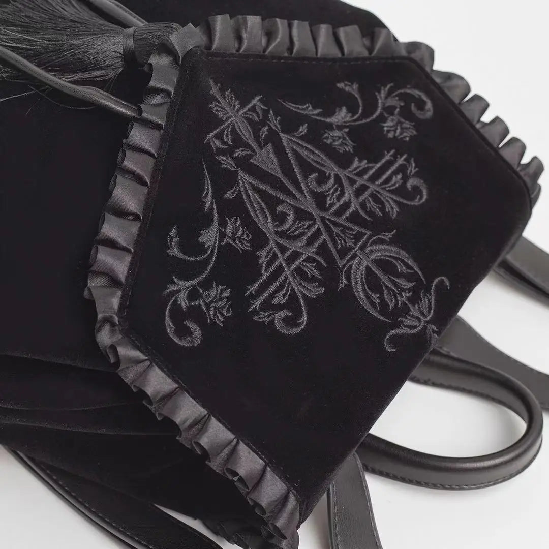 Black Gothic Velvet Witch Harajuku Magic Embroidery Dark Punk Rock Shoulder Bag