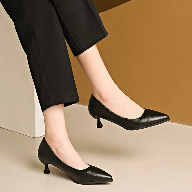 Black Highs Autumn Fashion Pointed Sexy Stiletto Commuting Ladies Low Heel Pumps