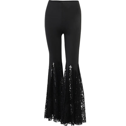 Black Lace Flared Halloween Pants