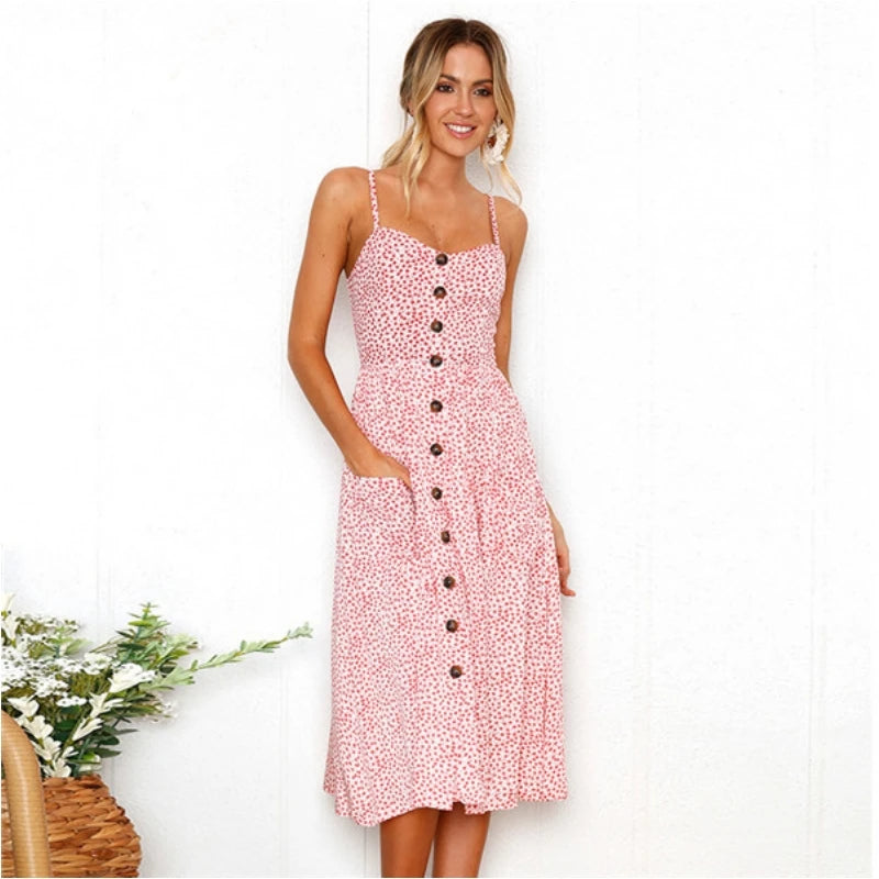 Bohemian Floral Suspender Small V-neck Tie Midi Dresses