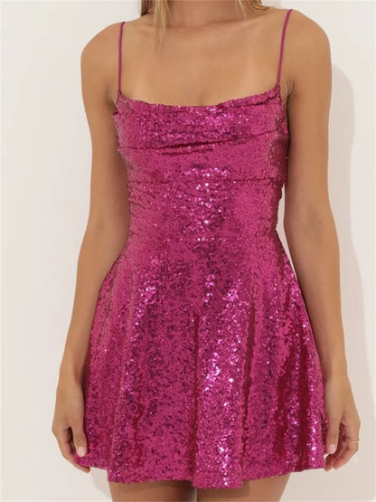 Sequined Sleeveless Sexy A-Line Mini Dresses