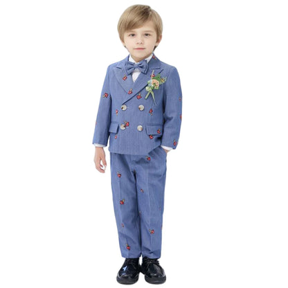 Blue Blazer Vest Pants Bowtie Outfit Kid Costumes