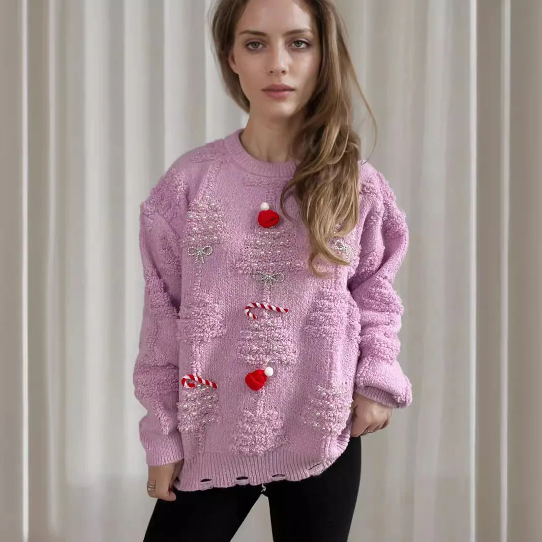 Korean Style Casual Loose Jumper with Chic Bow Christmas Sweater