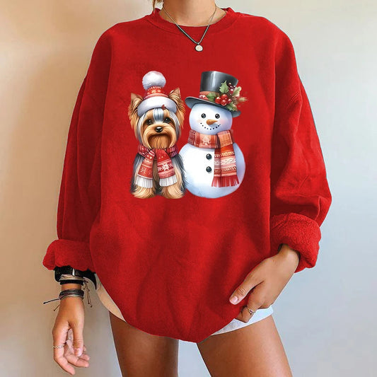 Y2K Snowman Dog Printed Christmas Hoodie