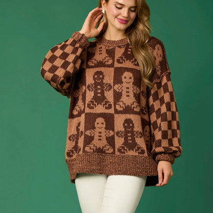 Gingerbread Aesthetic Christmas Sweater - Long Sleeve, Round Neck