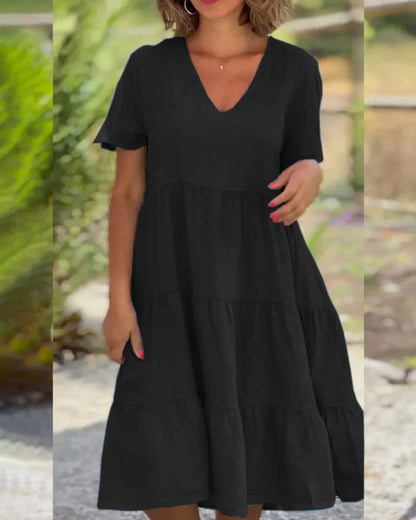 Comfortable Casual Fresh Sweet Solid Large Swing Midi Dresses