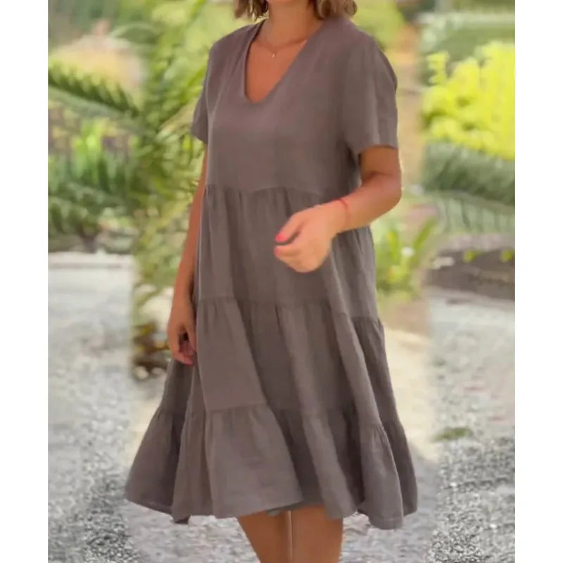 Comfortable Casual Fresh Sweet Solid Large Swing Midi Dresses