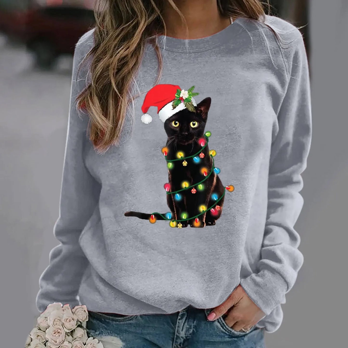 Red Hat Black Cat Christmas Hoodie