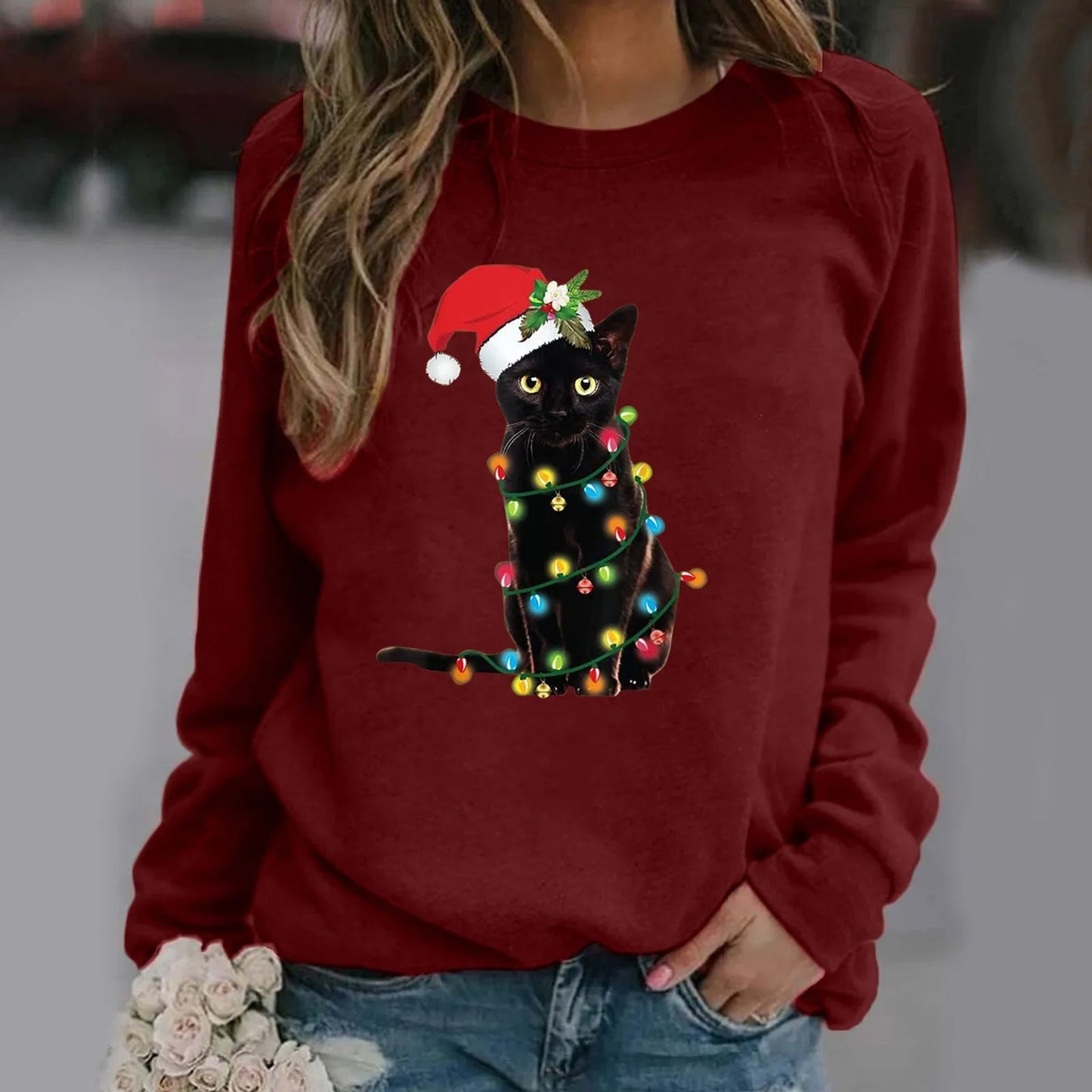 Red Hat Black Cat Christmas Hoodie