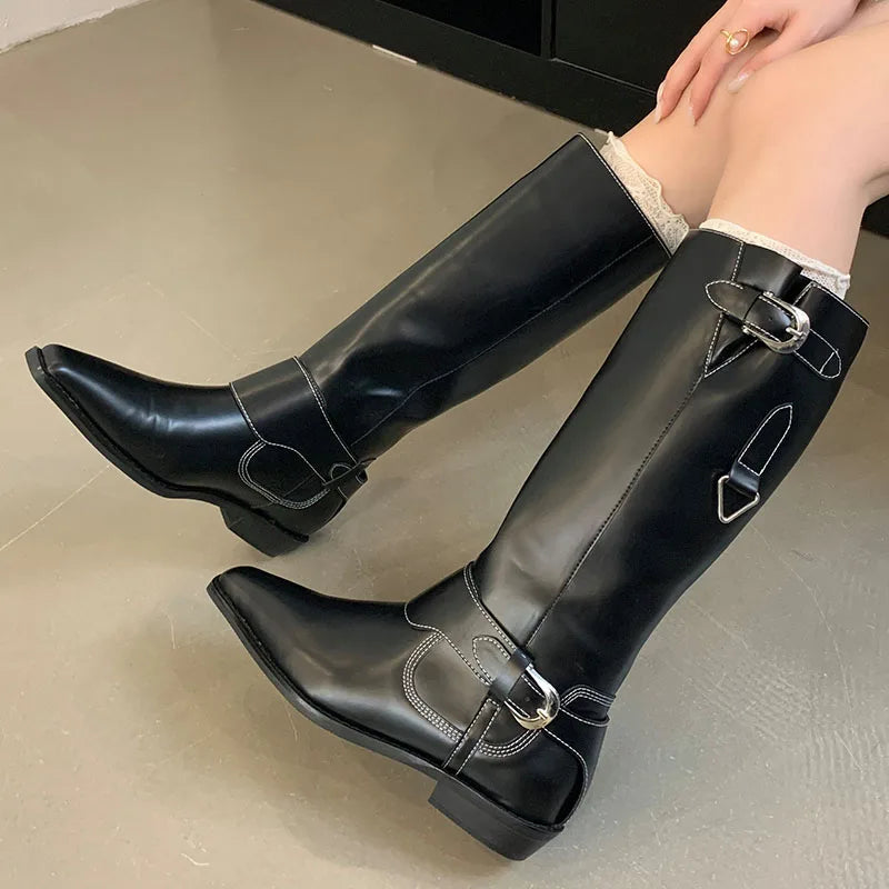 Designer Shoes Western Slip On Fashion Pointed Toe Flats Knee High Boots