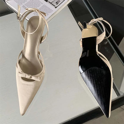 2024 New Design Ankle Buckle Strap Women Thin Pointed Toe Slingback Mules Shoes Low Heel Pumps