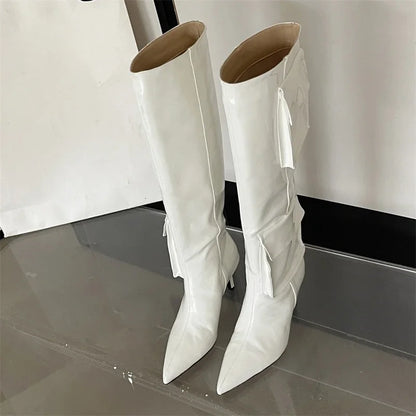 2024 New Winter Sexy Pointed Toe Thin Heels Stripper Largas De Mujer Knee High Boots