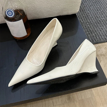 Design Pointed Toe Wedges Highs Women Silver Red Shoes Sexy Wedding Banquet Shoes Low Heel Pumps