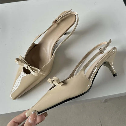 Fashion Pointed Toe Elegant Women Slingbacks Buckle Strap Thins Wedding Party Mules Shoes Low Heel Pumps