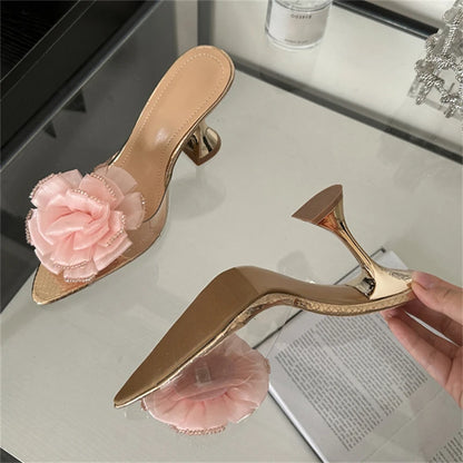 Transparent Women Slippers Designer Wedding Party Pointed Toe High Summer Shoes Low Heel Pumps