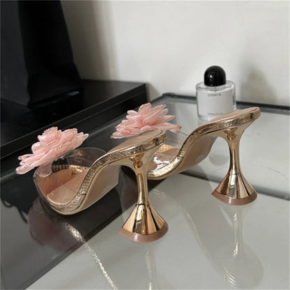 Transparent Women Slippers Designer Wedding Party Pointed Toe High Summer Shoes Low Heel Pumps