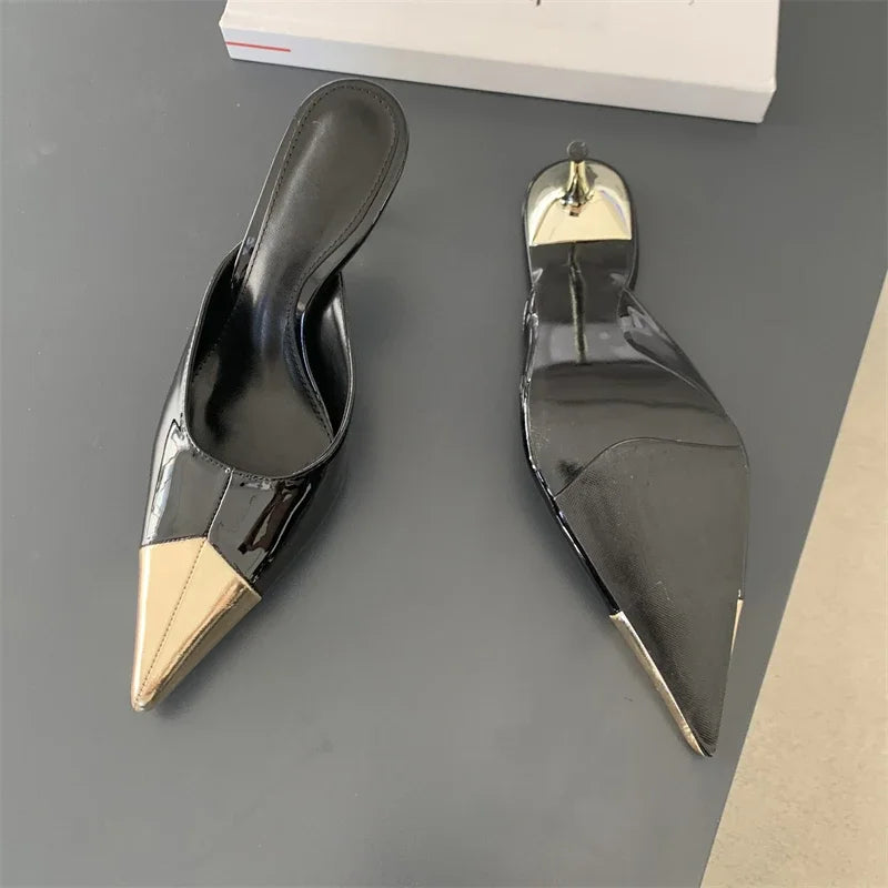 Spring Fashion Serpentine Pointed Toe Women Slippers Sexy Thins Stripper Mule Shoes Low Heel Pumps