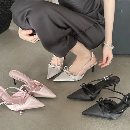 Spring Sexy Pointed Toe Buckle Strap Women Thin Highs Party Stripper Dance Mules Shoes Low Heel Pumps