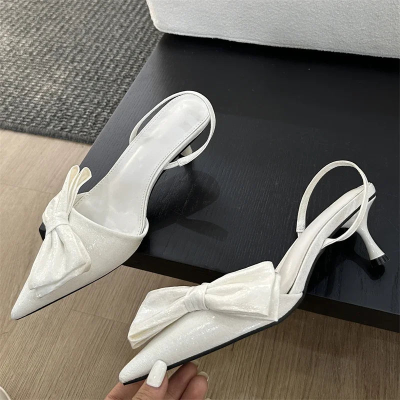 Street Style Butterfly-knot Sexy Pointed Toe Thin Women Shoes Elegant Slingbacks Sandals Low Heel Pumps