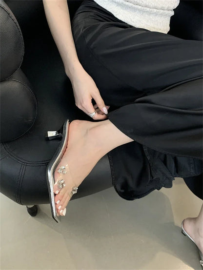 Summer Fashion PVC Transparent Square Toe Women Slippers Casual Slide Ladies Shoes Low Heel Pumps