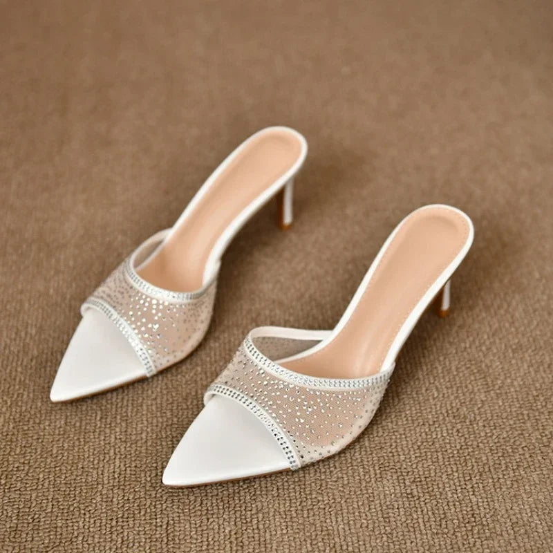 Retro High Elegant Pointed Versatile Fashion Party Women's Slippers Large Size Low Heel Pumps