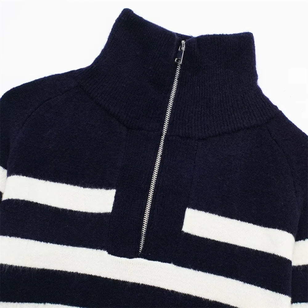 American Style Fashion Casual Long Striped Knitted Sweater