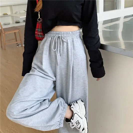 Korean Wide Leg Jogging Fashionable High Waist Gray Sweatpants