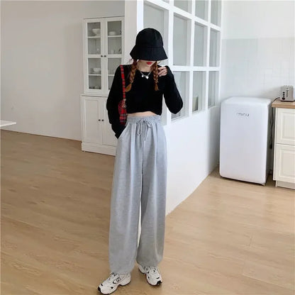 Korean Wide Leg Jogging Fashionable High Waist Gray Sweatpants