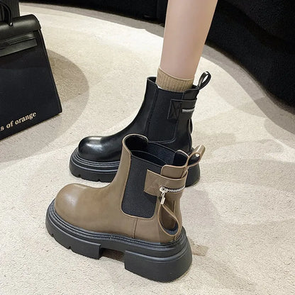 Fashionable Pu Platform Modern Round Toe Stretch Ankle Boot