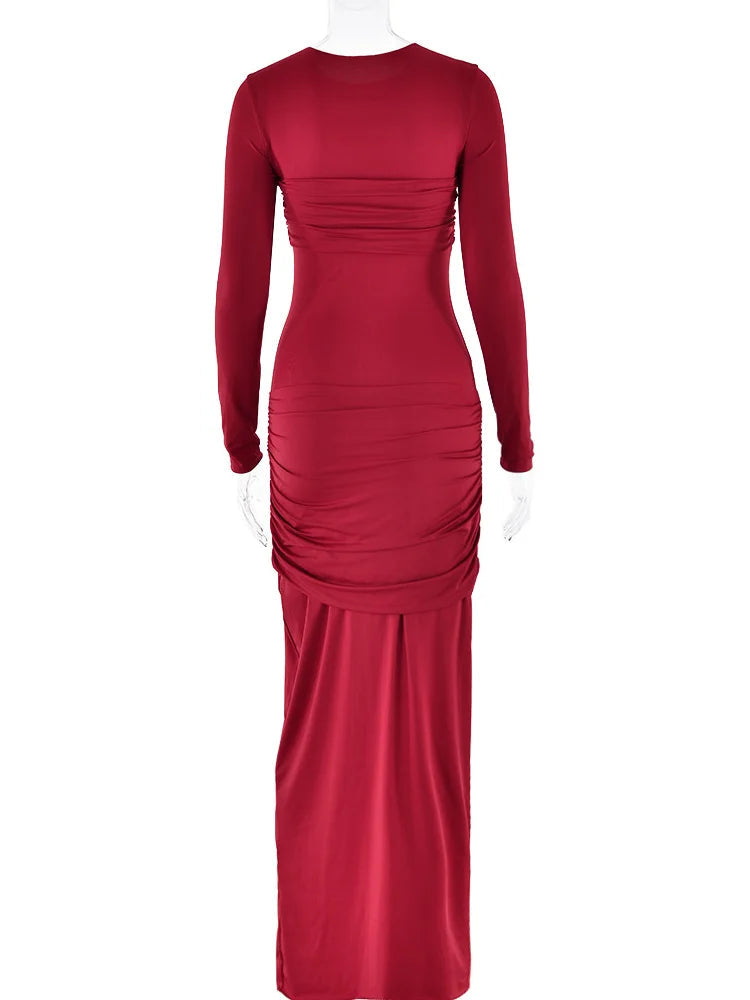 Red Christmas Party Dress - O-neck Long Sleeve Bodycon