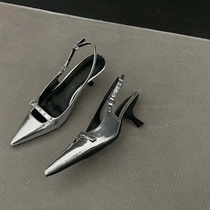 Fashion Slingback Meds Rivet Elegant Pointed Toe Female Mules Low Heel Pumps