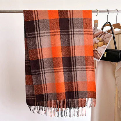 Winter Warm Colorful Cashmere Like Thick Pashmina Tassels Plaid Scarf