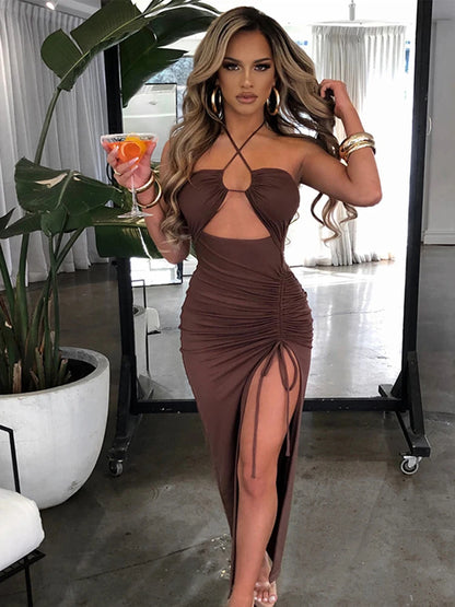 Fashion Women Clothes Sexy Summer spicy high hanging elegant chest Midi Dresses